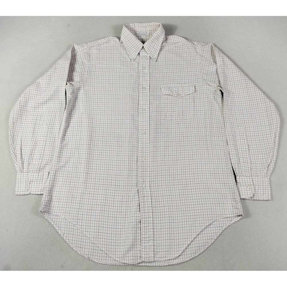 Vintage Huntington Shirt Mens Medium White Check Long Sleeve Button Down Office